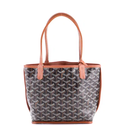 Pre-owned Goyard Anjou Reversible Tote Coated Canvas Mini In Brown