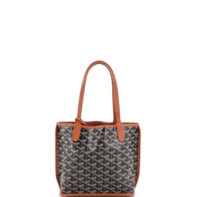 Pre-owned Goyard Anjou Reversible Tote Coated Canvas Mini In Brown