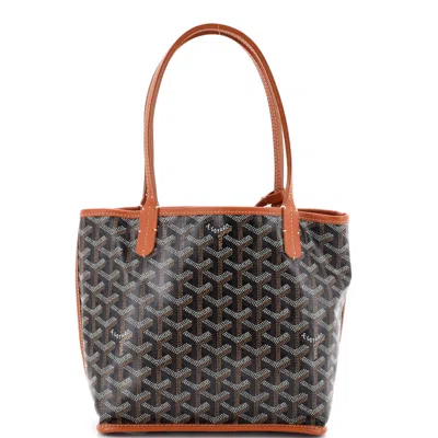 Pre-owned Goyard Anjou Reversible Tote Coated Canvas Mini In Brown