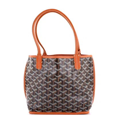 Pre-owned Goyard Anjou Reversible Tote Coated Canvas Mini In Brown