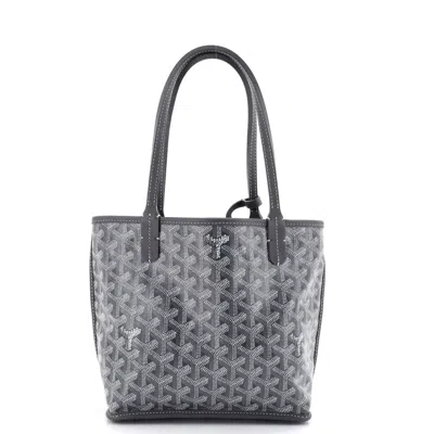 Pre-owned Goyard Anjou Reversible Tote Coated Canvas Mini In Gray