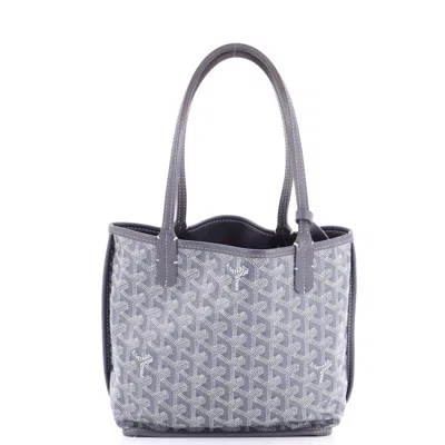 Pre-owned Goyard Anjou Reversible Tote Coated Canvas Mini In Gray