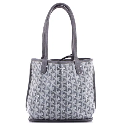 Pre-owned Goyard Anjou Reversible Tote Coated Canvas Mini In Gray