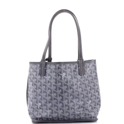 Pre-owned Goyard Anjou Reversible Tote Coated Canvas Mini In Gray
