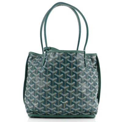 Pre-owned Goyard Anjou Reversible Tote Coated Canvas Mini In Green