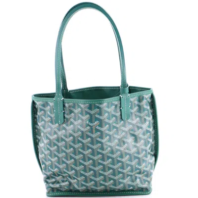 Pre-owned Goyard Anjou Reversible Tote Coated Canvas Mini In Green