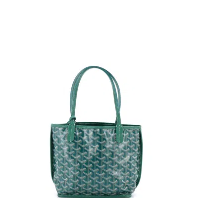 Pre-owned Goyard Anjou Reversible Tote Coated Canvas Mini In Green