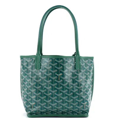 Pre-owned Goyard Anjou Reversible Tote Coated Canvas Mini In Green