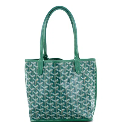 Pre-owned Goyard Anjou Reversible Tote Coated Canvas Mini In Green