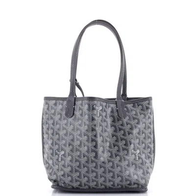 Pre-owned Goyard Anjou Reversible Tote Coated Canvas Mini In Grey