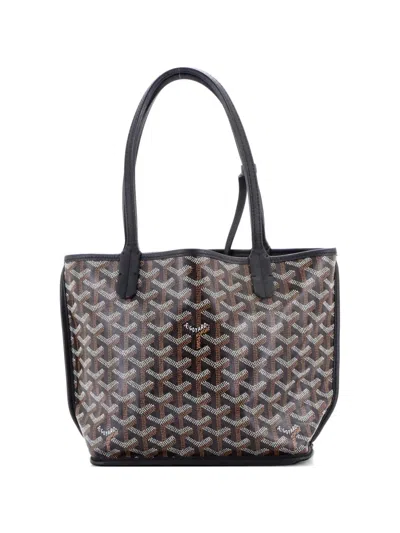 Pre-owned Goyard Anjou Reversible Tote Coated Canvas Mini Satchel In Black