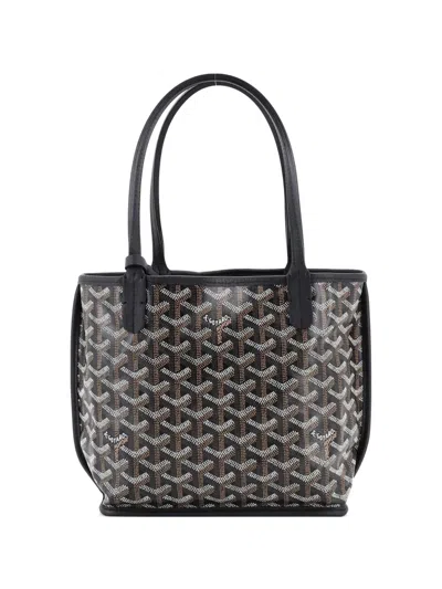 Pre-owned Goyard Anjou Reversible Tote Coated Canvas Mini Satchel In Black