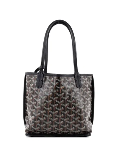 Pre-owned Goyard Anjou Reversible Tote Coated Canvas Mini Satchel In Black