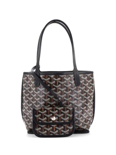 Pre-owned Goyard Anjou Reversible Tote Coated Canvas Mini Satchel In Black