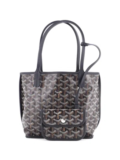 Pre-owned Goyard Anjou Reversible Tote Coated Canvas Mini Satchel In Black