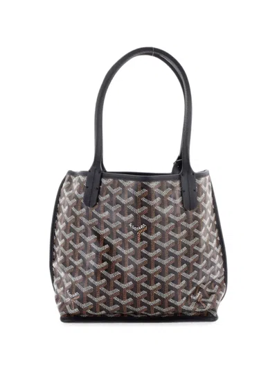 Pre-owned Goyard Anjou Reversible Tote Coated Canvas Mini Satchel In Black