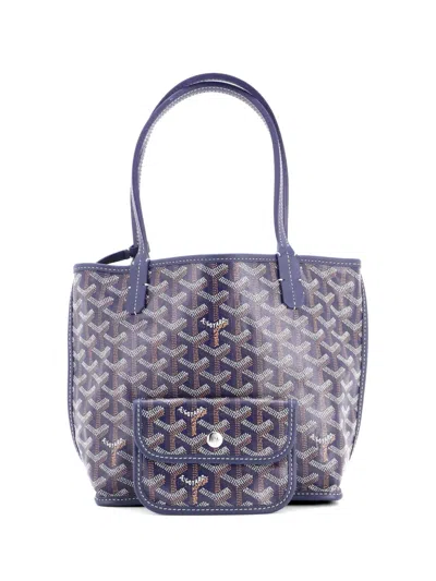 Pre-owned Goyard Anjou Reversible Tote Coated Canvas Mini Satchel In Blue