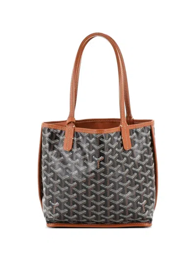 Pre-owned Goyard Anjou Reversible Tote Coated Canvas Mini Satchel In Brown
