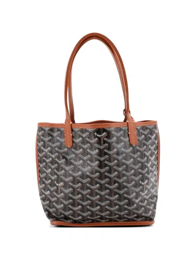 Pre-owned Goyard Anjou Reversible Tote Coated Canvas Mini Satchel In Brown