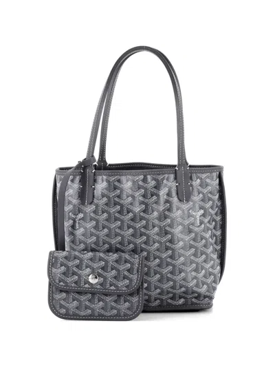 Pre-owned Goyard Anjou Reversible Tote Coated Canvas Mini Satchel In Gray