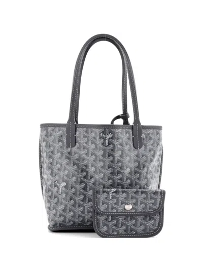 Pre-owned Goyard Anjou Reversible Tote Coated Canvas Mini Satchel In Gray