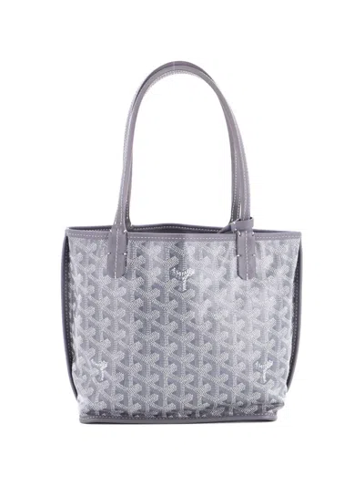 Pre-owned Goyard Anjou Reversible Tote Coated Canvas Mini Satchel In Gray