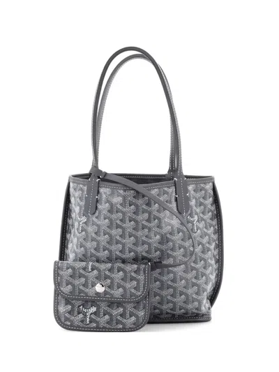 Pre-owned Goyard Anjou Reversible Tote Coated Canvas Mini Satchel In Gray