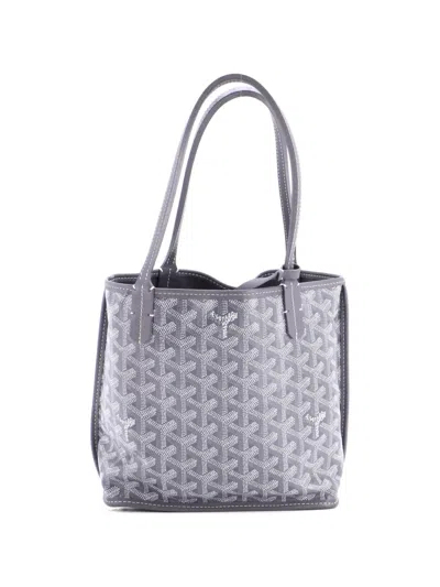 Pre-owned Goyard Anjou Reversible Tote Coated Canvas Mini Satchel In Gray