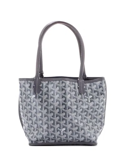 Pre-owned Goyard Anjou Reversible Tote Coated Canvas Mini Satchel In Gray