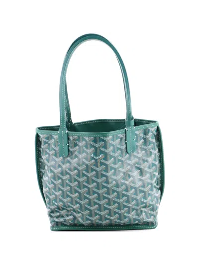 Pre-owned Goyard Anjou Reversible Tote Coated Canvas Mini Satchel In Green