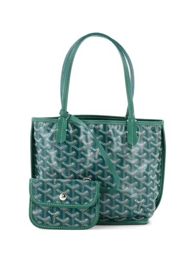 Pre-owned Goyard Anjou Reversible Tote Coated Canvas Mini Satchel In Green