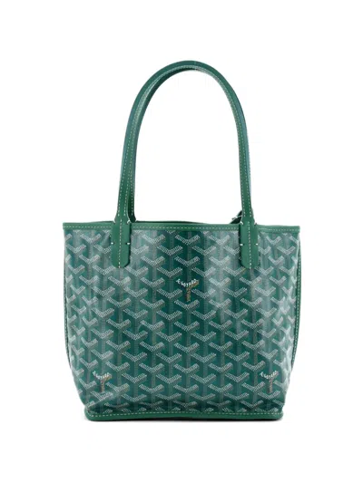 Pre-owned Goyard Anjou Reversible Tote Coated Canvas Mini Satchel In Green