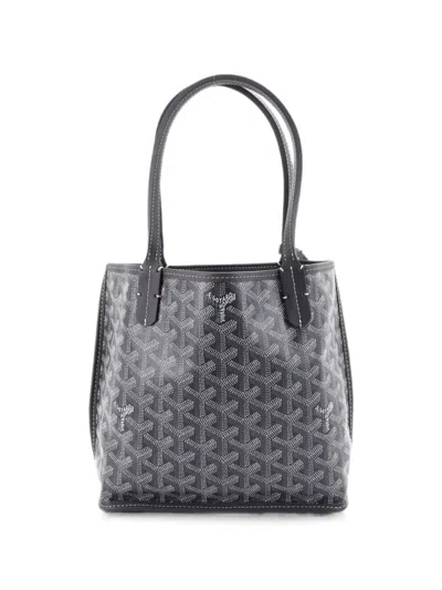 Pre-owned Goyard Anjou Reversible Tote Coated Canvas Mini Satchel In Grey