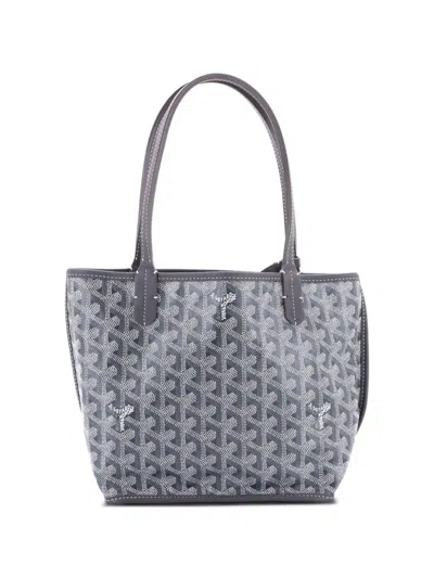Pre-owned Goyard Anjou Reversible Tote Coated Canvas Mini Satchel In Grey