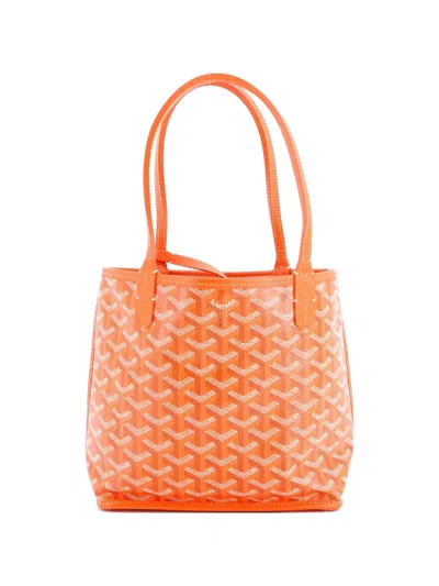 Pre-owned Goyard Anjou Reversible Tote Coated Canvas Mini Satchel In Orange