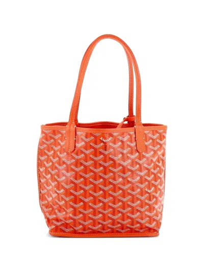 Pre-owned Goyard Anjou Reversible Tote Coated Canvas Mini Satchel In Orange