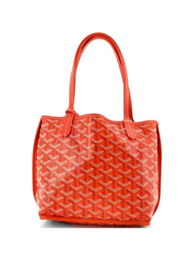 Pre-owned Goyard Anjou Reversible Tote Coated Canvas Mini Satchel In Orange