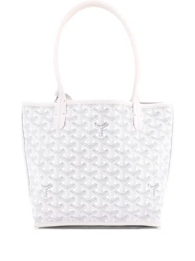 Pre-owned Goyard Anjou Reversible Tote Coated Canvas Mini Satchel In White