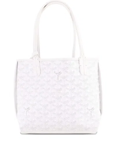 Pre-owned Goyard Anjou Reversible Tote Coated Canvas Mini Satchel In White