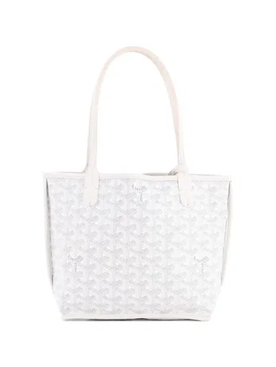 Pre-owned Goyard Anjou Reversible Tote Coated Canvas Mini Satchel In White