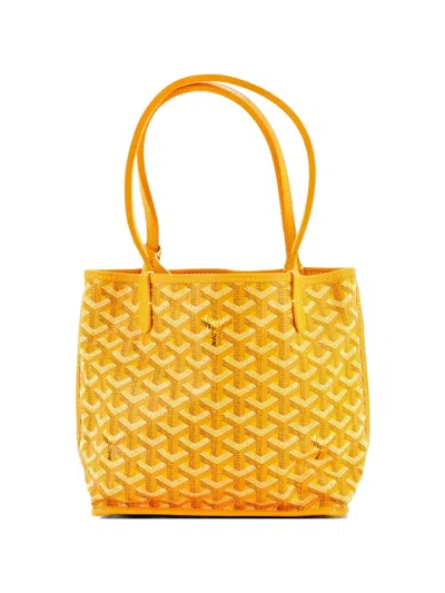 Pre-owned Goyard Anjou Reversible Tote Coated Canvas Mini Satchel In Yellow