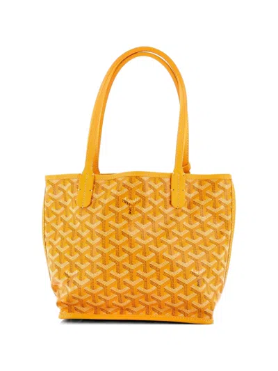 Pre-owned Goyard Anjou Reversible Tote Coated Canvas Mini Satchel In Yellow