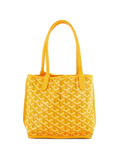 Pre-owned Goyard Anjou Reversible Tote Coated Canvas Mini Satchel In Yellow