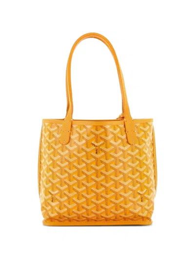 Pre-owned Goyard Anjou Reversible Tote Coated Canvas Mini Satchel In Yellow