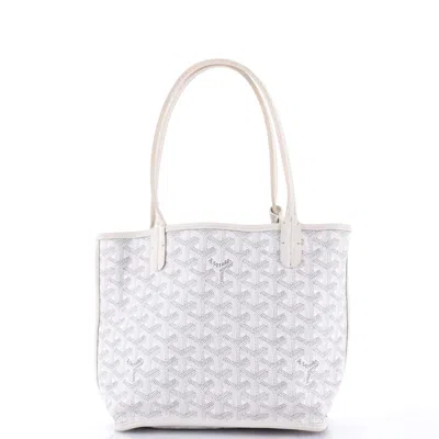 Pre-owned Goyard Anjou Reversible Tote Coated Canvas Mini In White