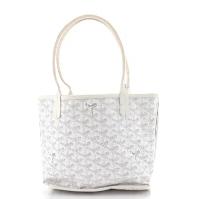 Pre-owned Goyard Anjou Reversible Tote Coated Canvas Mini In White