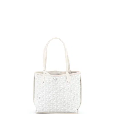 Pre-owned Goyard Anjou Reversible Tote Coated Canvas Mini In White