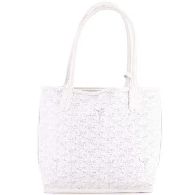 Pre-owned Goyard Anjou Reversible Tote Coated Canvas Mini In White