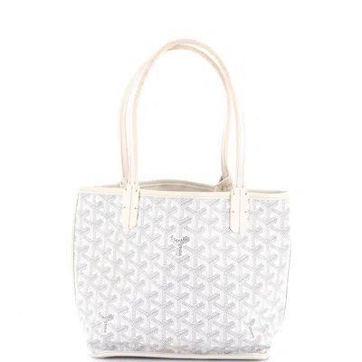 Pre-owned Goyard Anjou Reversible Tote Coated Canvas Mini In White