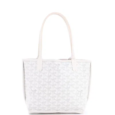 Pre-owned Goyard Anjou Reversible Tote Coated Canvas Mini In White